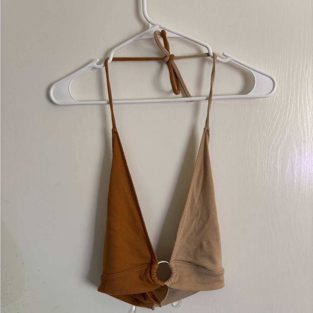 Two-Tone Halter Top with Ring Detail